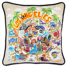 Los Angeles, CA Entertainment City hand-embroidered throw pillow with artisan decorative design