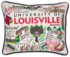 Louisville Cardinals hand-embroidered throw pillow featuring school colors and mascot imagery