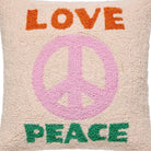 Love and Peace Hooked Wool Throw Pillow, close-up detail