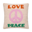 Love and Peace Hooked Wool Throw Pillow, 16x16 inch, front view