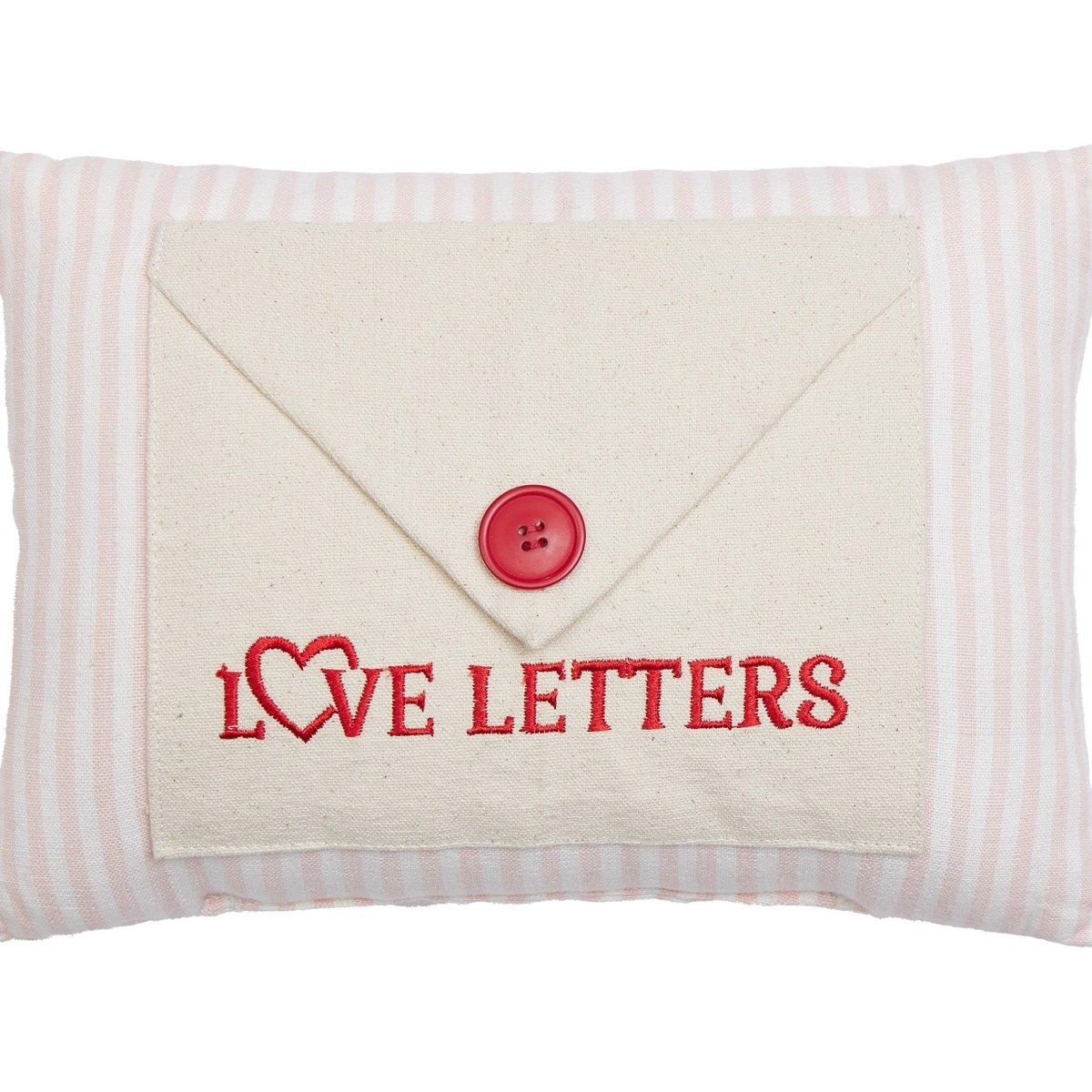 Love Letter with Button Embroidered Valentine Throw Pillow, close-up detail