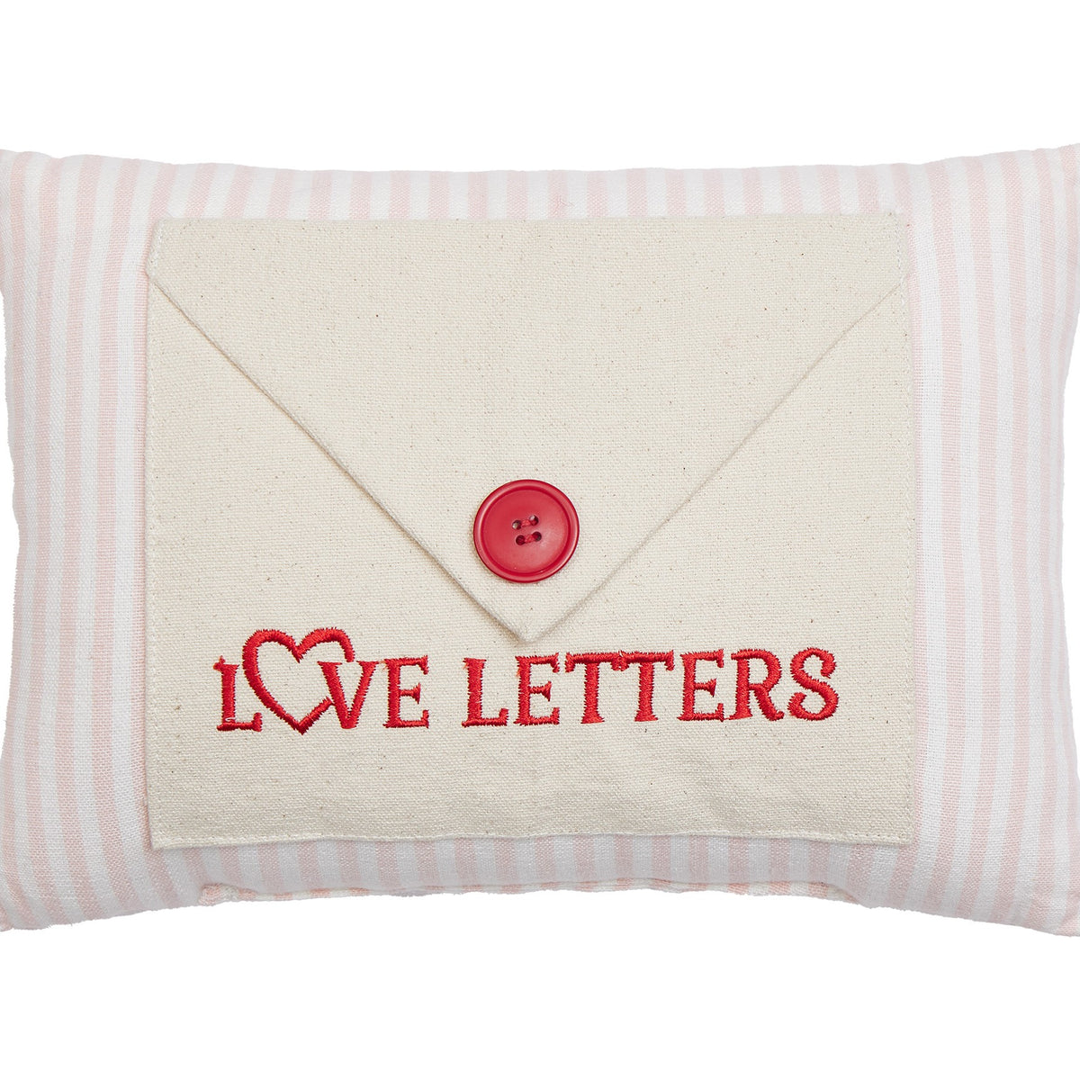 Love Letter with Button Embroidered Valentine Throw Pillow, close-up detail