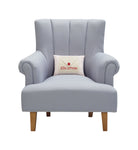 Love Letter with Button Embroidered Valentine Throw Pillow, 8x12 inch, shown upright on a gray armchair