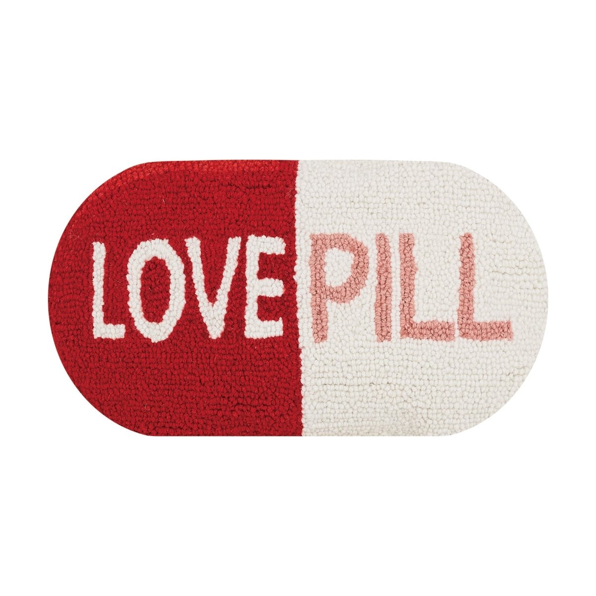 Love Pill Shaped Hooked Wool Throw Pillow, 9x16 inch, front view