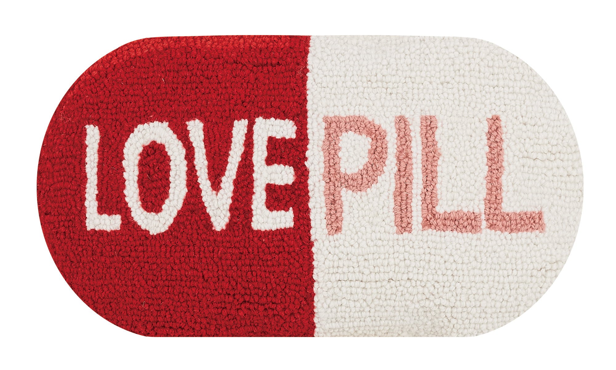 Love Pill Shaped Hooked Wool Throw Pillow, 9x16 inch, front view