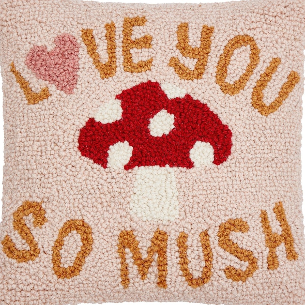 Love You So Much Hooked Wool Throw Pillow, close-up detail