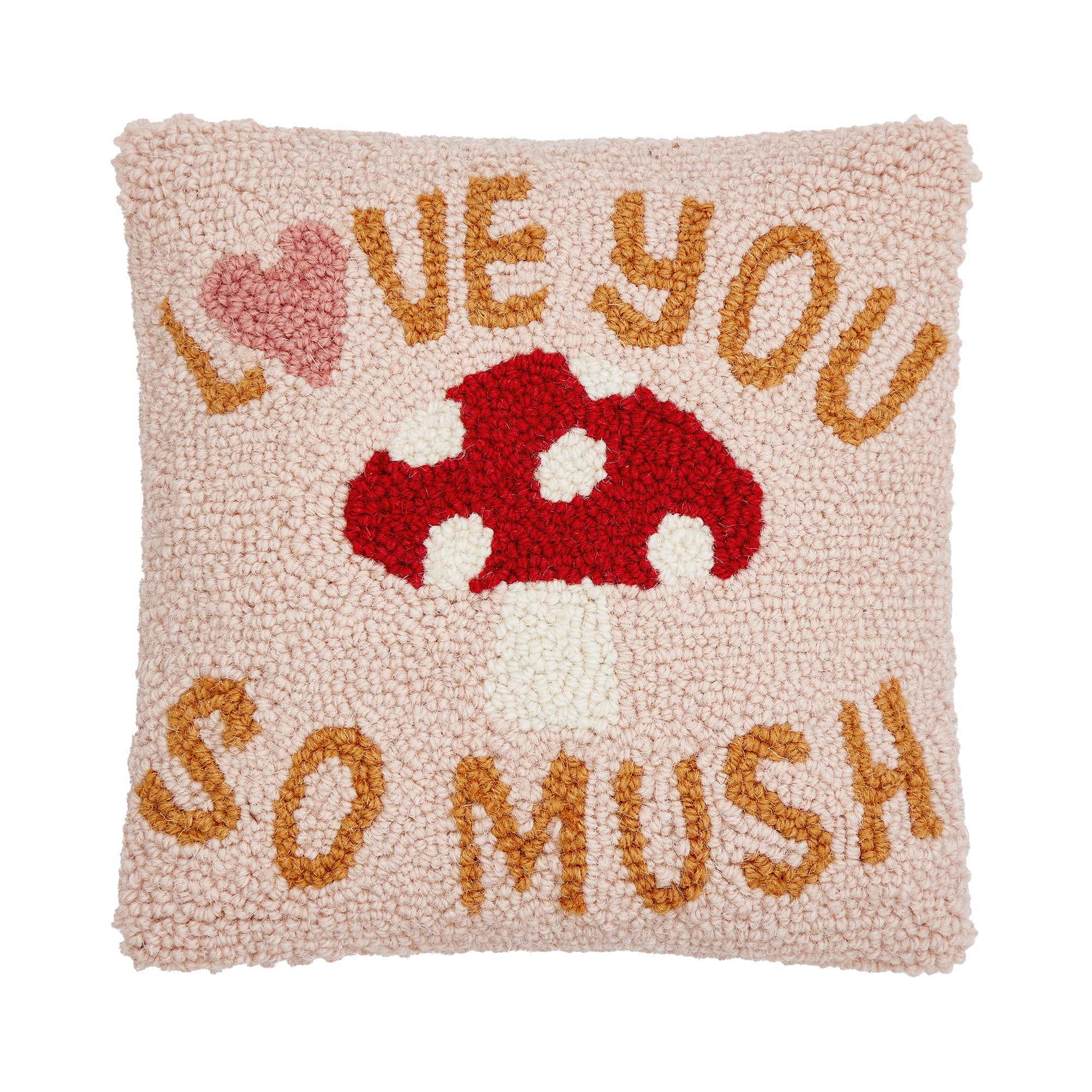 Love You So Much Hooked Wool Throw Pillow, 10x10 inch, front view