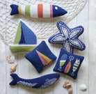 Lures Hooked Wool Throw Pillow shown alongside other designs in the same collection, 10x10 inch