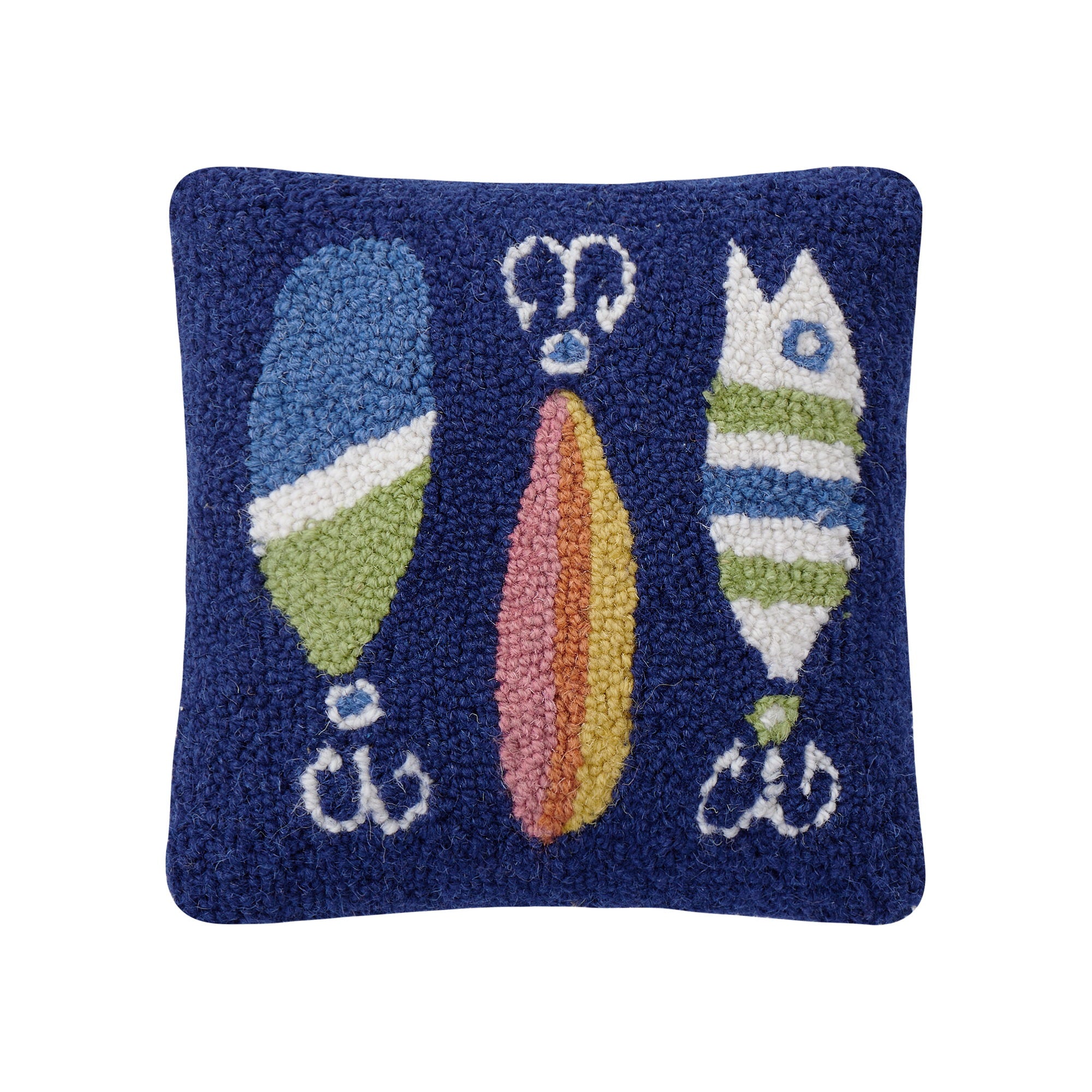 Lures Hooked Wool Throw Pillow, 10x10 inch, front view