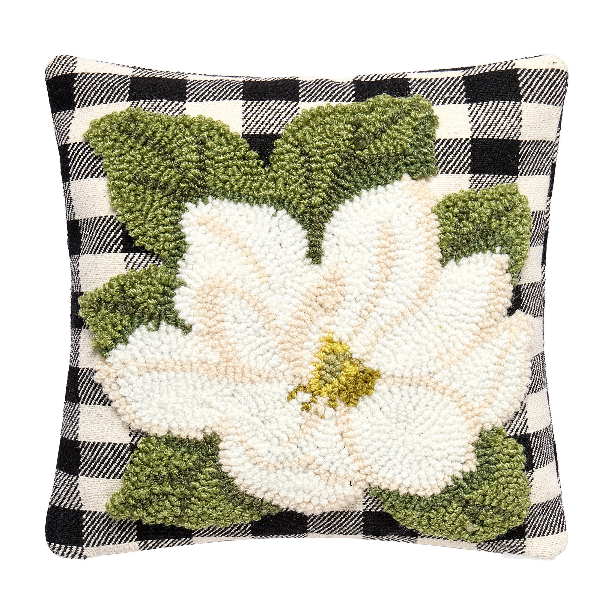 Magnolia Tufted Poly Hooked Throw Pillow, 10x10 inch, front view