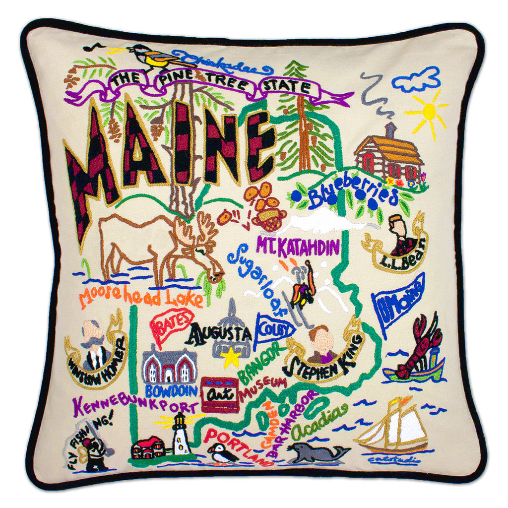 Maine State Lobster embroidered throw pillow with lobster design.