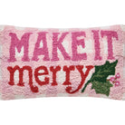 Make It Merry Hooked Wool Christmas Throw Pillow, close-up detail