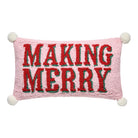 Making Merry with Pom Poms Hooked Wool Christmas Throw Pillow, 9x16 inch, front view