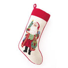 Making Spirits Bright Wool Needlepoint Christmas Stocking, 11x18 inch, front view