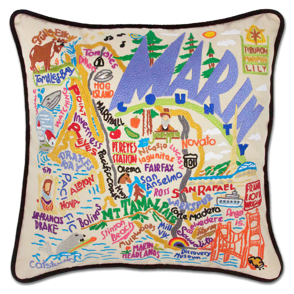 Marin County Nature embroidered throw pillow with scenic landscape.