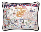 Marines US Military hand-embroidered throw pillow with rustic lodge-style design