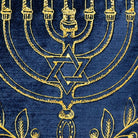Menorah Gold Embroidered Hanukkah Throw Pillow, close-up detail