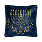 Menorah Gold Embroidered Hanukkah Throw Pillow, 12x12 inch, front view