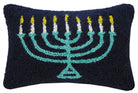 Menorah Hooked Wool Hanukkah Throw Pillow, 8x12 inch, front view