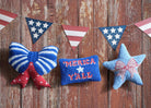 Merica Y'all Hooked Wool Throw Pillow shown alongside other designs in the same collection, 8x12 inch