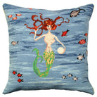 Mermaid In Sea needlepoint throw pillow with nautical coastal motifs
