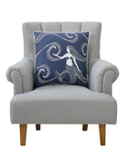 Mermaid Printed Throw Pillow on an armchair, showing the throw pillow at room scale, 20x20 inch