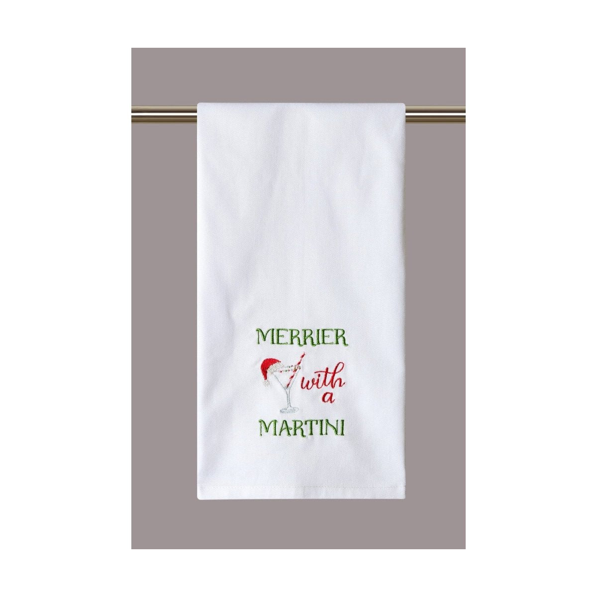 Merrier with a Martini Embroidered Christmas Kitchen Towel, 16x25 inch, front view