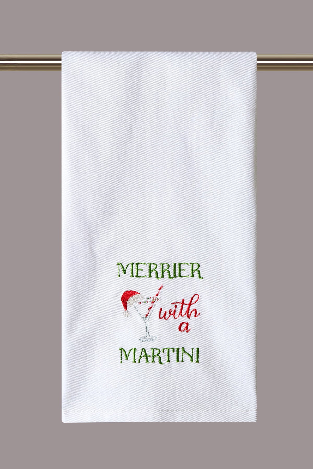 Merrier with a Martini Embroidered Christmas Kitchen Towel, 16x25 inch, front view