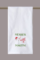 Merrier with a Martini Embroidered Christmas Kitchen Towel, 16x25 inch, front view