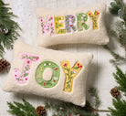 Merry Applique Embroidered Christmas Throw Pillow shown alongside other designs in the same collection, 9x16 inch