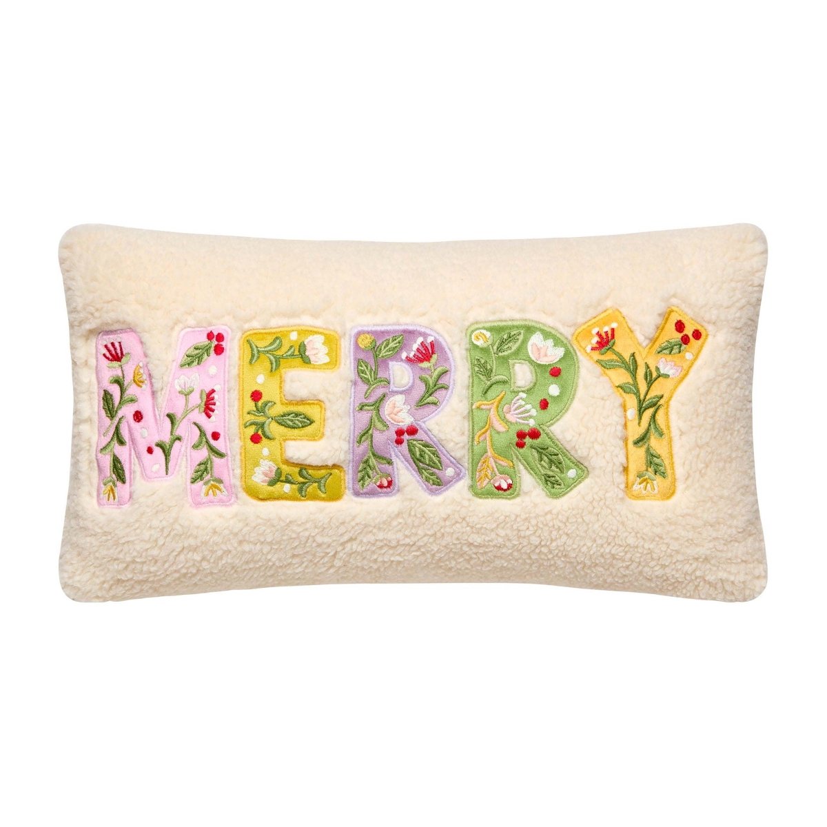 Merry Applique Embroidered Christmas Throw Pillow, 9x16 inch, front view