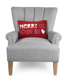 Merry as Can Be Hooked Wool Christmas Throw Pillow on an armchair, showing the throw pillow at room scale, 12x18 inch