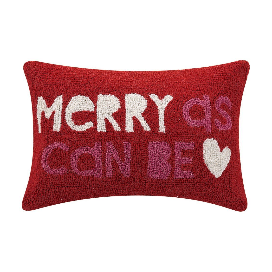 Merry as Can Be Hooked Wool Christmas Throw Pillow, 12x18 inch, front view