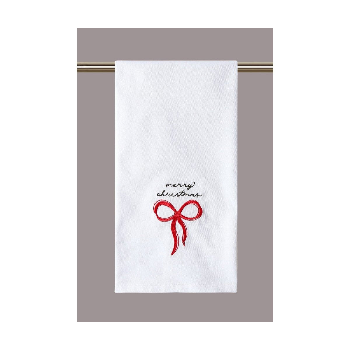 Merry Bow Embroidered Christmas Kitchen Towel, 16x25 inch, front view