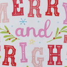 Closeup of Merry Bright with Pom Pom Christmas Kitchen Towel showing print and fabric detail