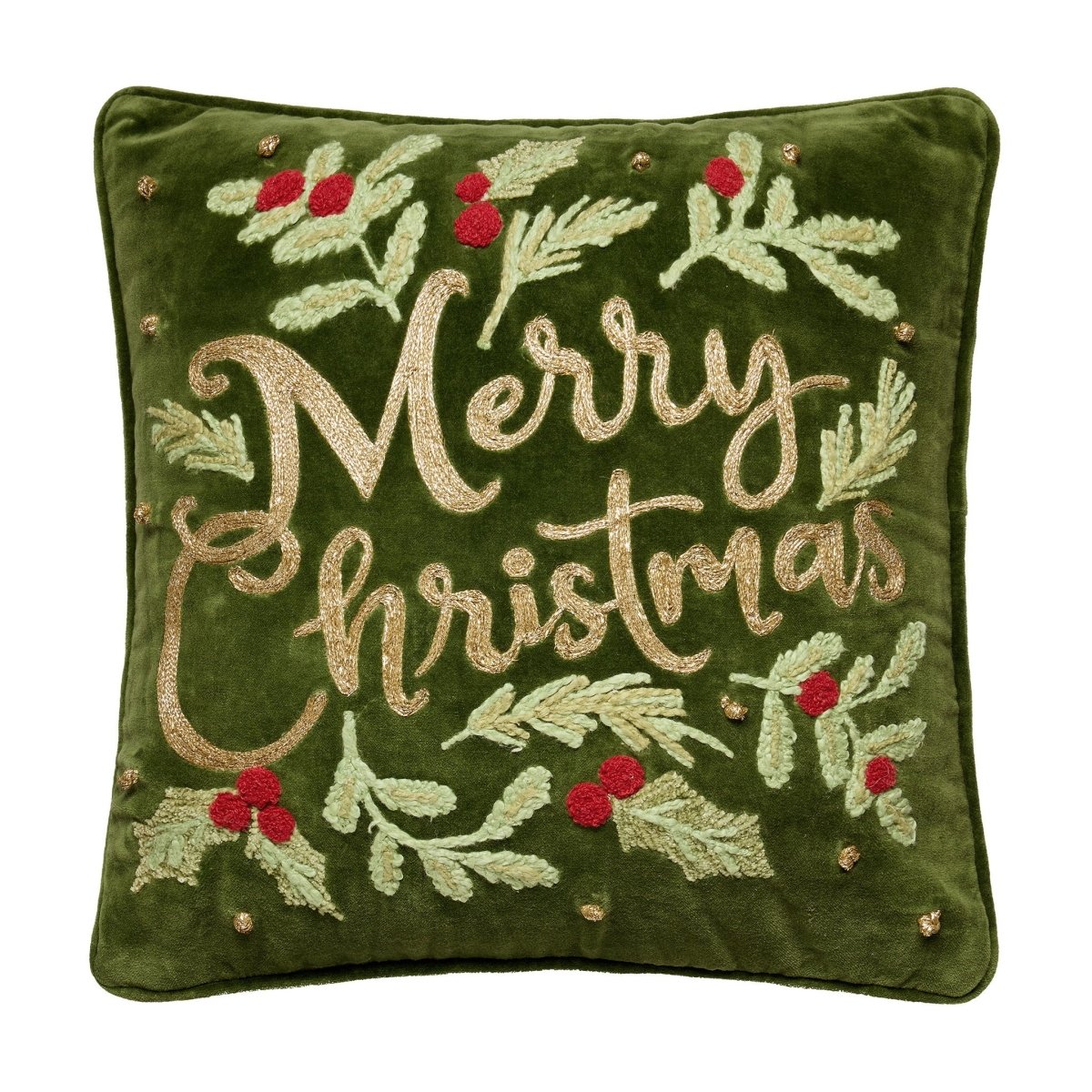 Merry Christmas Embroidered Throw Pillow, 16x16 inch, front view