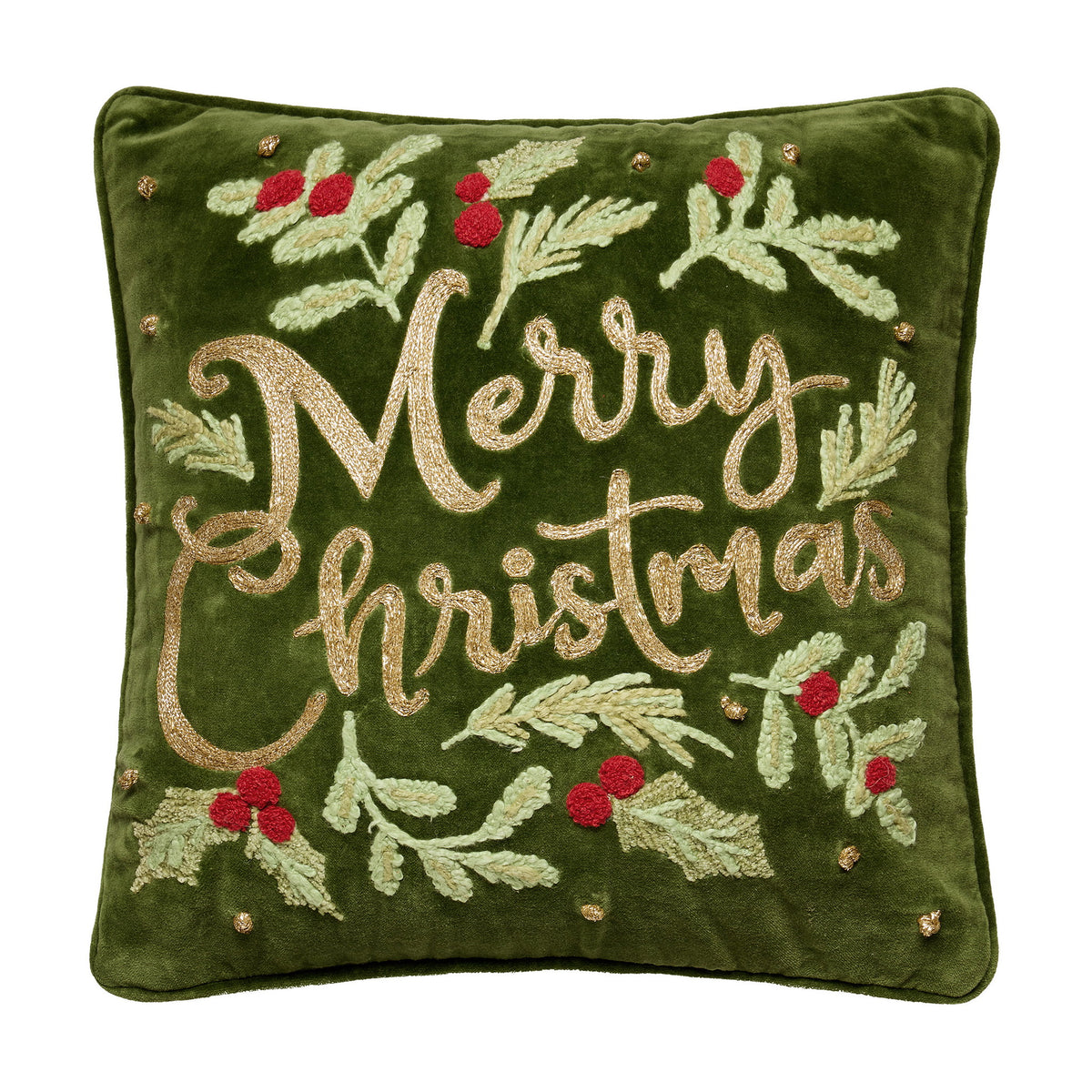 Merry Christmas Embroidered Throw Pillow, 16x16 inch, front view