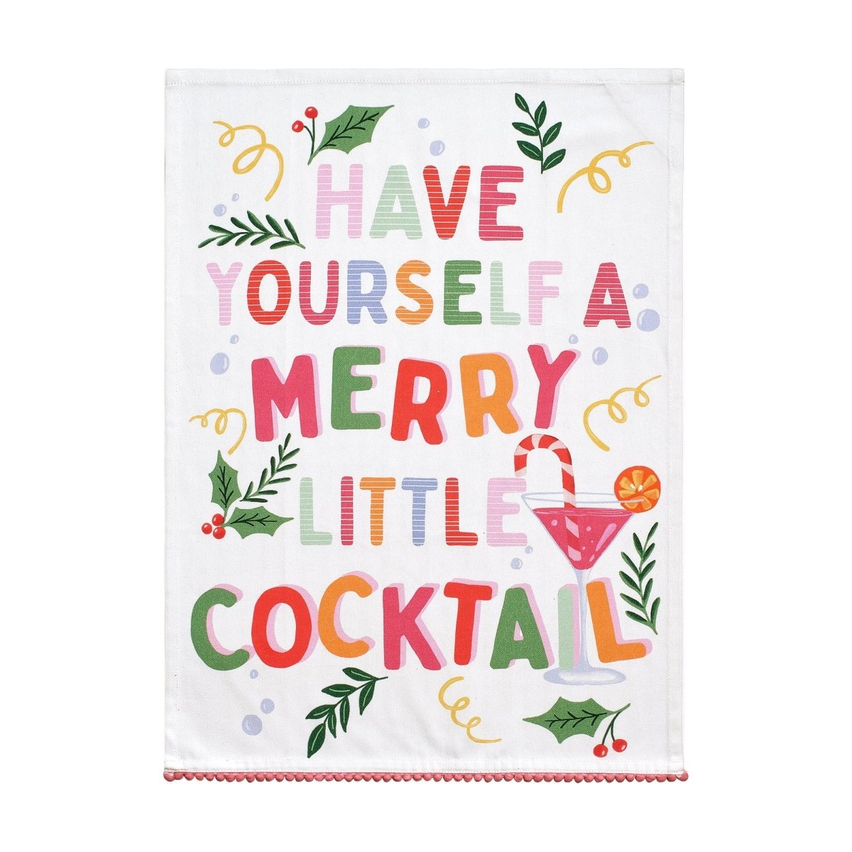 Merry Cocktail Christmas Kitchen Towel, 18x25 inch, front view