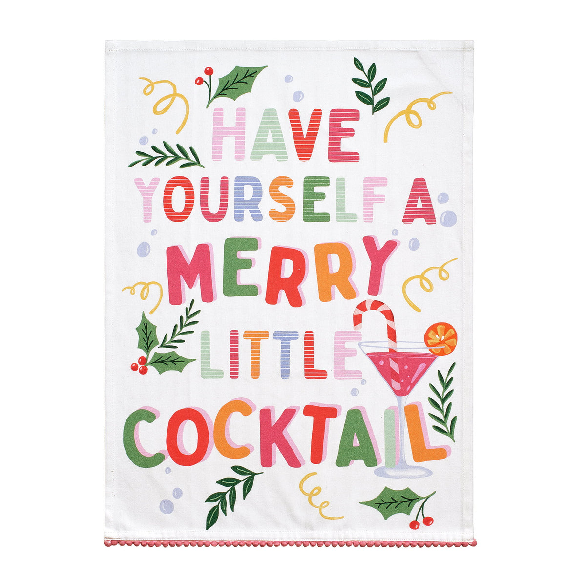 Merry Cocktail Christmas Kitchen Towel, 18x25 inch, front view