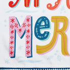 Closeup of Merry Merry Christmas Kitchen Towel showing print and fabric detail