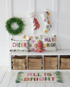 Merry Tree Embroidered Christmas Stocking shown alongside other designs in the same collection, 11x20 inch