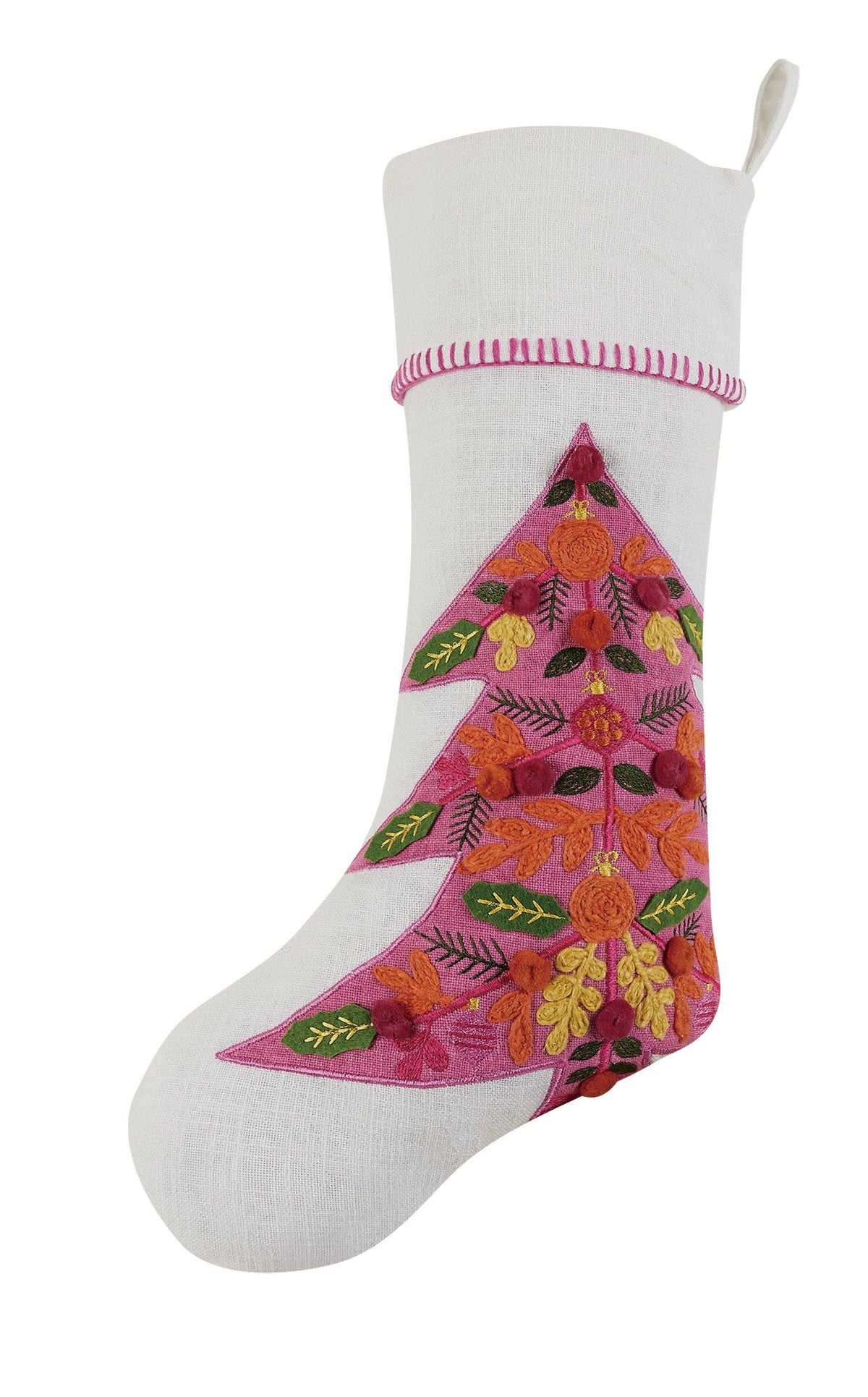 Merry Tree Embroidered Christmas Stocking, 11x20 inch, front view
