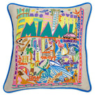 Miami, FL Magic City hand-embroidered throw pillow showcasing iconic landmarks