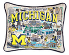 Michigan Wolverines hand-embroidered throw pillow featuring school colors and mascot imagery