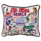 Mississippi Ole Miss Rebels hand-embroidered throw pillow featuring school colors and mascot imagery