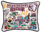 Mississippi State University Bulldogs hand-embroidered throw pillow featuring school colors and mascot imagery
