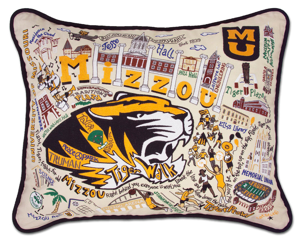 University of Missouri Mizzou Tigers embroidered throw pillow with school mascot.