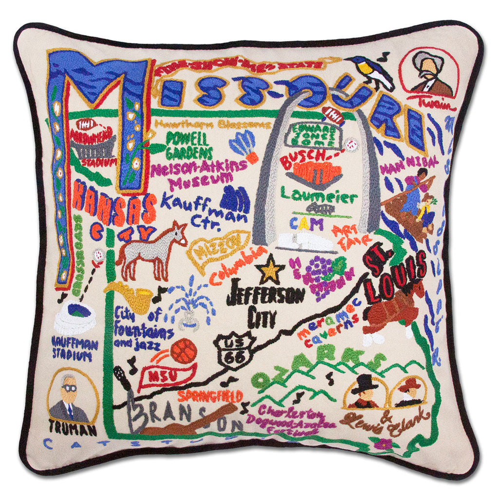 Missouri State Gateway embroidered throw pillow with arch design.