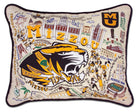 Missouri Tigers hand-embroidered throw pillow featuring school colors and mascot imagery