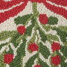 Mistletoe Hooked Wool Christmas Throw Pillow, close-up detail